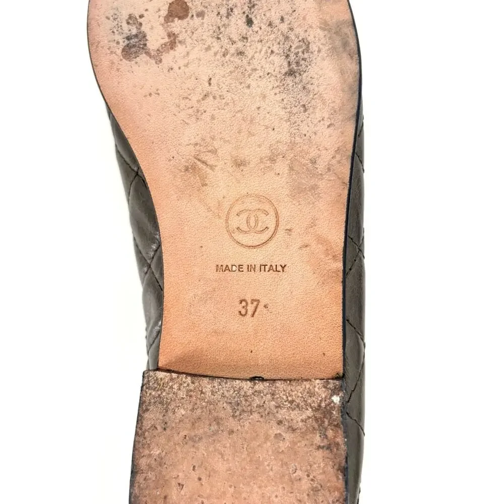 Chanel Crumpled Calfskin Quilted CC Bow Cap Toe Ballerina Flats 37